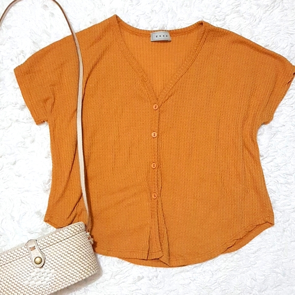 Free People Tops - 🏷FINAL PRICE‼YELLOW RUST ORANGE BUTTON TOP